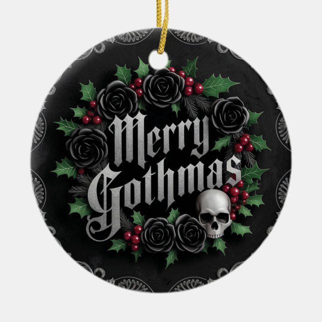 Gothic Victorian Christmas Design - Dark Elegance Julgransprydnad Keramik (Framsidan)