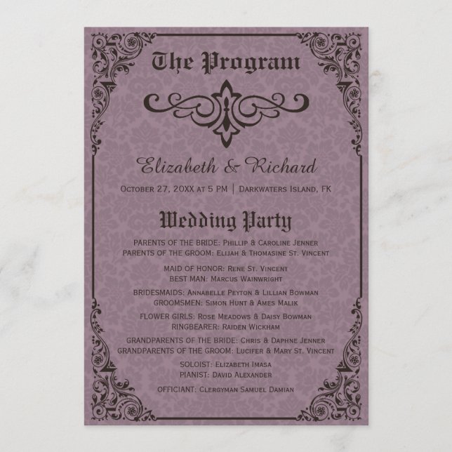 Gothic Victorian Damask Wedding Program (Framsida)