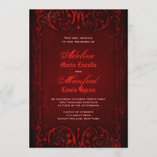 Gothic Victorian Deep Red Bröllop Inbjudningar