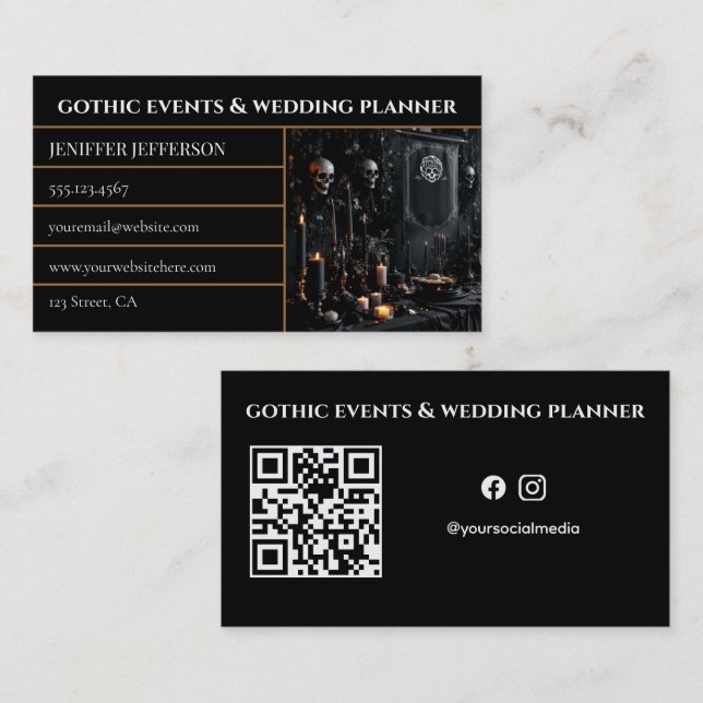 Gothic Victorian evenemangs- och bröllopsplanerare Visitkort (Fram/baksida)