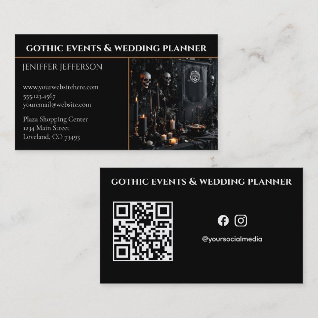 Gothic Victorian evenemangs- och bröllopsplanerare Visitkort (Fram/baksida)