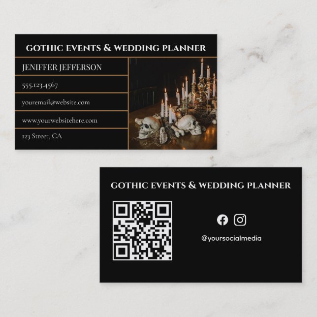 Gothic Victorian evenemangs- och bröllopsplanerare Visitkort (Fram/baksida)