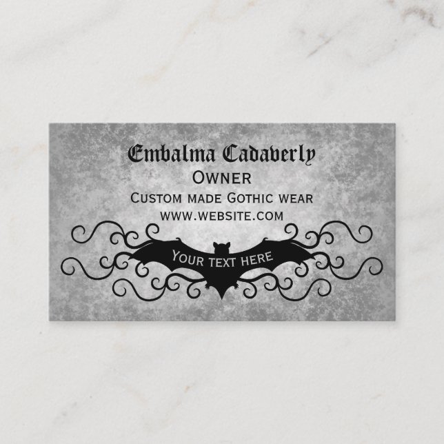 Gothic Victorian fladdermus med snurrande professi Visitkort (Framsida)