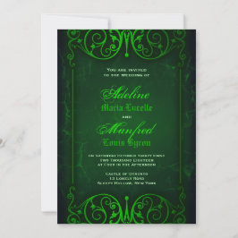 Gothic Victorian Ghoulish Grönt Bröllop Inbjudningar