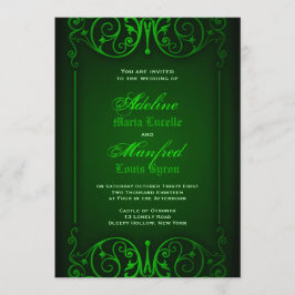 Gothic Victorian Ghoulish Grönt Bröllop Inbjudningar