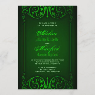 Gothic Victorian Ghoulish Grönt Bröllop Inbjudningar