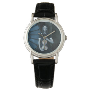 Gothic Victorian Girl Holding Violin Mörk Fantasy Armbandsur