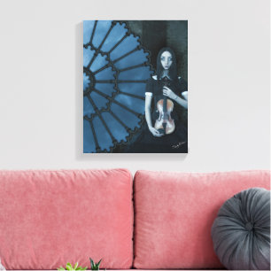 Gothic Victorian Girl Holding Violin Mörk Fantasy Canvastryck
