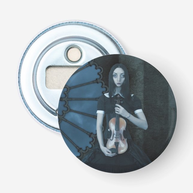 Gothic Victorian Girl Holding Violin Mörk Fantasy Flasköppnare (Framsidan)