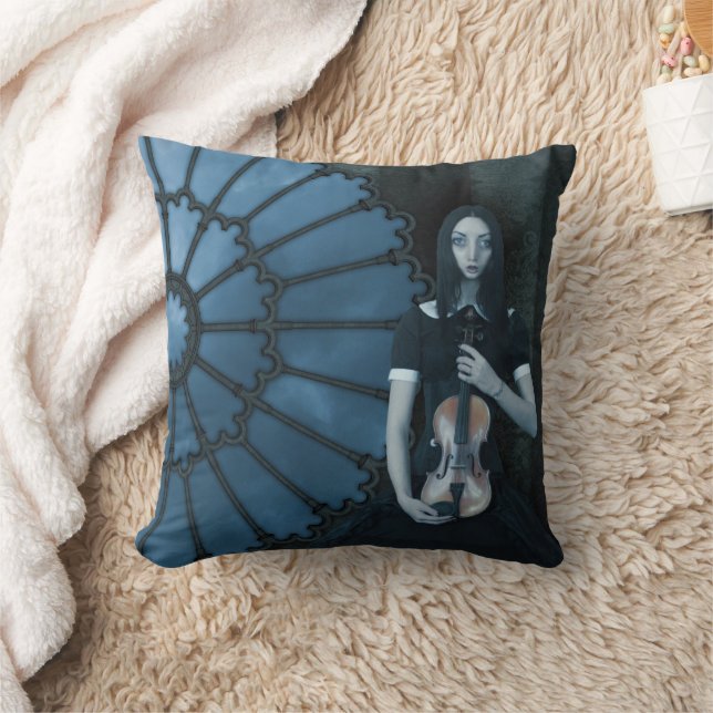 Gothic Victorian Girl Holding Violin Mörk Fantasy Kudde (Filt)