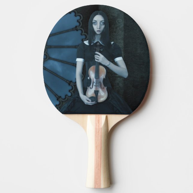 Gothic Victorian Girl Holding Violin Mörk Fantasy Pingisracket (Framsidan)