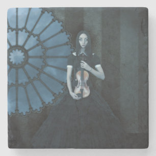 Gothic Victorian Girl Holding Violin Mörk Fantasy Stenunderlägg