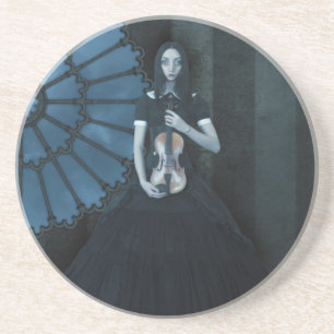 Gothic Victorian Girl Holding Violin Mörk Fantasy Underlägg