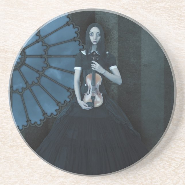 Gothic Victorian Girl Holding Violin Mörk Fantasy Underlägg (Framsidan)
