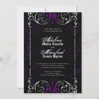 Gothic Victorian Halloween Lila bröllopsinbjudan Inbjudningar