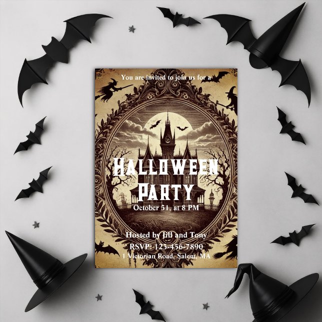 Gothic Victorian Haunted House Halloween fest Inbjudningar (Gothic Victorian Haunted House Halloween Party Invitation)