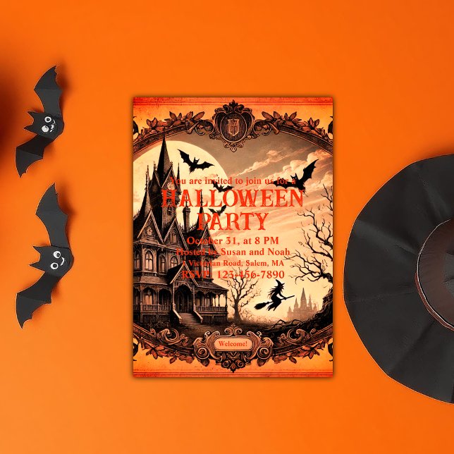 Gothic Victorian Haunted House Halloween fest Inbjudningar (Haunted House Gothic Victorian Vintage Halloween Invitation)