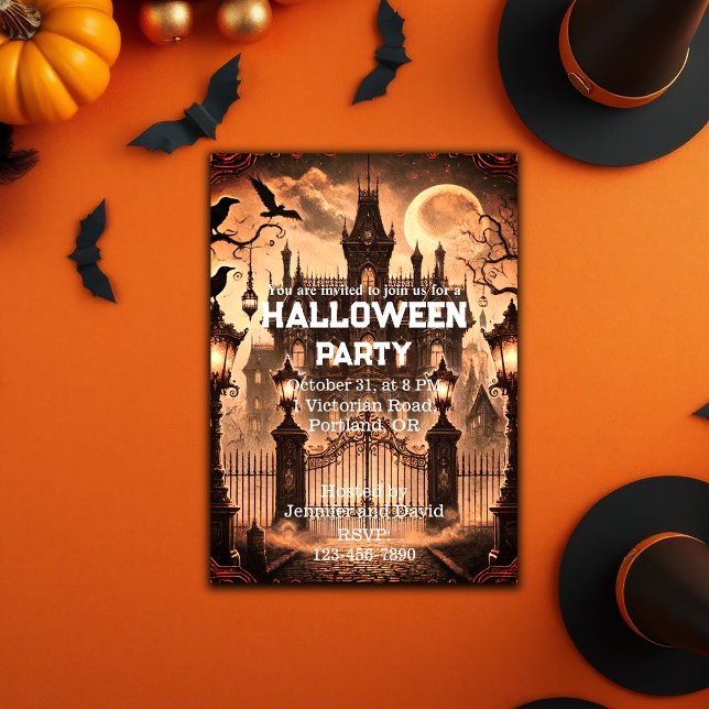 Gothic Victorian Haunted House Halloween fest Inbjudningar (Gothic Victorian Haunted House Halloween Party Invitation)