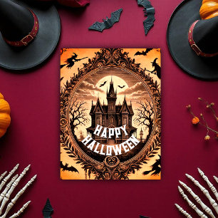 Gothic Victorian Haunted House Happy halloween Helg Vykort