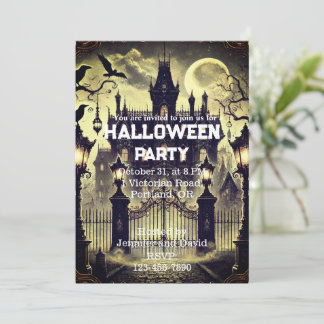 Gothic Victorian Haunted House Vintage Halloween Inbjudningar