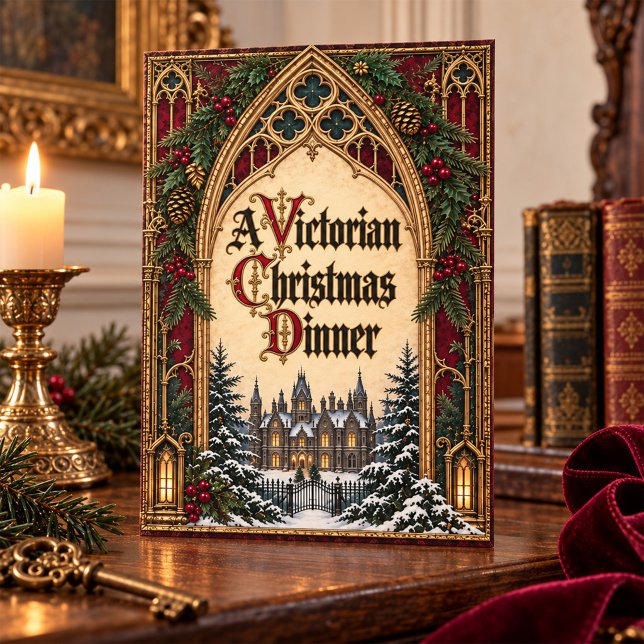 Gothic Victorian julmiddagsinbjudan Inbjudningar (Gothic Victorian Christmas Dinner Invitation)