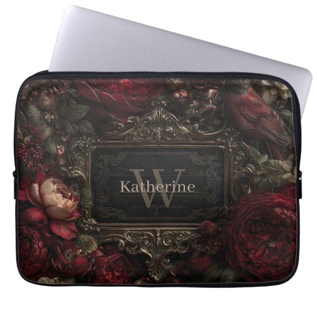 Gothic Victorian Ram med Mörk Röd ros Laptop Fodral (Framsidan)