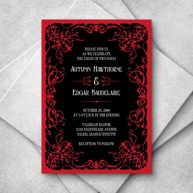 Gothic Victorian Red Black Wedding bjudande Inbjudningar (Skapare uppladdad)