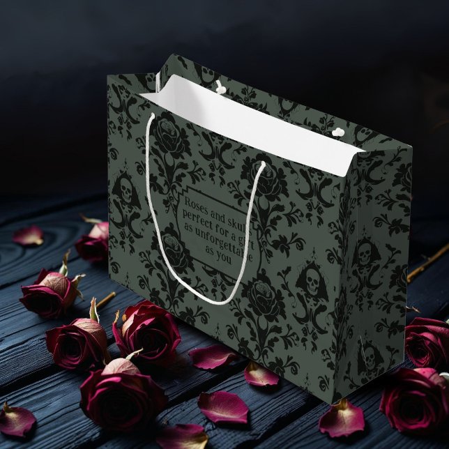 Gothic Victorian Skull & Ro Damask Gift Bag (For the hopeless romantics, just add your short message to this damask pattern gift bag)