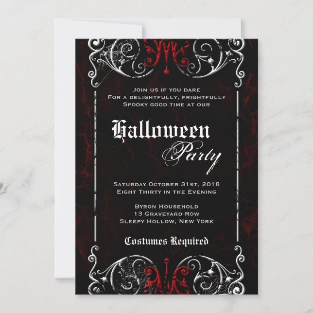Gothic Victorian Spooky Black Halloween fest Inbjudningar (Framsida)
