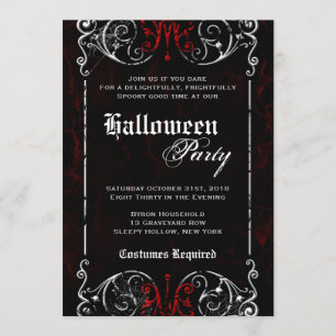 Gothic Victorian Spooky Black Halloween fest Inbjudningar