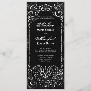 Gothic Victorian Spooky Black & White Bröllop Inbjudningar
