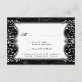 Gothic Victorian Spooky Black & White Bröllop OSA Kort