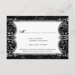 Gothic Victorian Spooky Black & White Bröllop OSA Kort