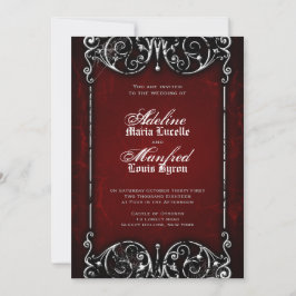 Gothic Victorian Spooky Red, Black & White Bröllop Inbjudningar