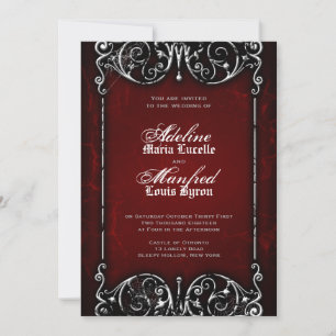 Gothic Victorian Spooky Red, Black & White Bröllop Inbjudningar