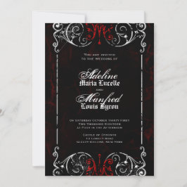 Gothic Victorian Spooky Red, Black & White Bröllop Inbjudningar