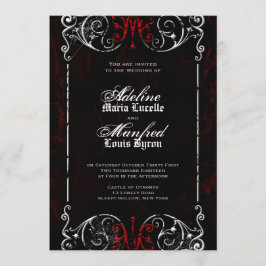 Gothic Victorian Spooky Red, Black & White Bröllop Inbjudningar