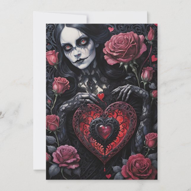 Gothic Victorian Valentine's Day Hearts Roses Julkort (Framsida)