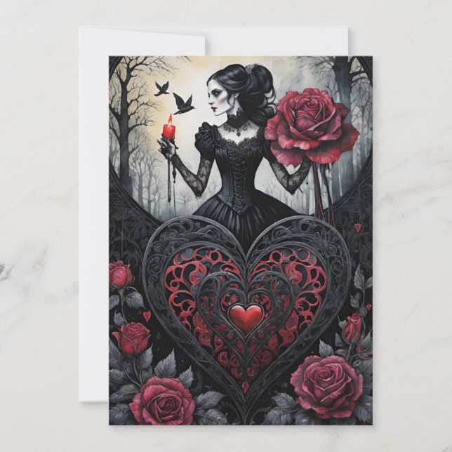 Gothic Victorian Valentine's Day Hearts Roses Julkort (Framsida)