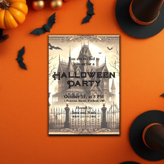 Gothic Victorian Vintage Scary Halloween Inbjudningar