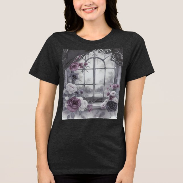 Gothic Victorian Window Lila Ro Snöre Ram Art T Shirt (Framsida)