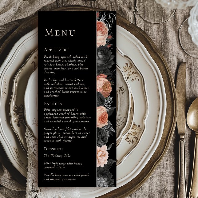 Gothic Vintage Black  Bröllop Menu Meny (Skapare uppladdad)