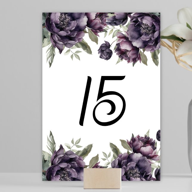 Gothic Vintage Black Peonies Flowers Bröllop Bordsnummer (Skapare uppladdad)