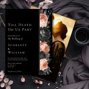 Gothic Vintage Black till Dödsfoto Bröllop Inbjudningar