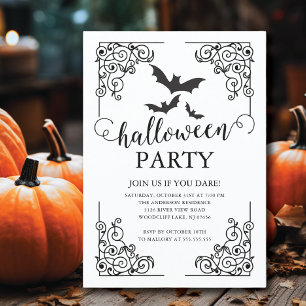 Gothic Vintage Fladdermus Halloween Inbjudningar