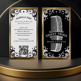 Gothic Vintage Hair Stylist Beauty Salon Black Visitkort