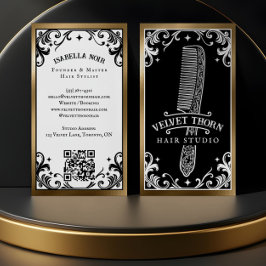 Gothic Vintage Hair Stylist Beauty Salon Black Visitkort