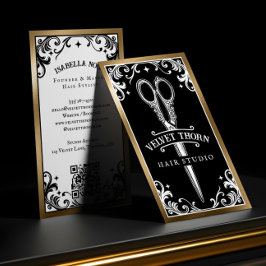 Gothic Vintage Hair Stylist Beauty Salon Black Visitkort