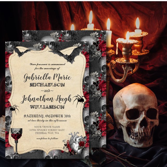 Gothic Vintage Halloween-bröllopsinbjudan Inbjudningar (Gothic Vintage Halloween Wedding Invitation)