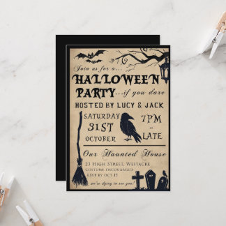 Gothic Vintage Halloween Födelsedagsfest Inbjudningar